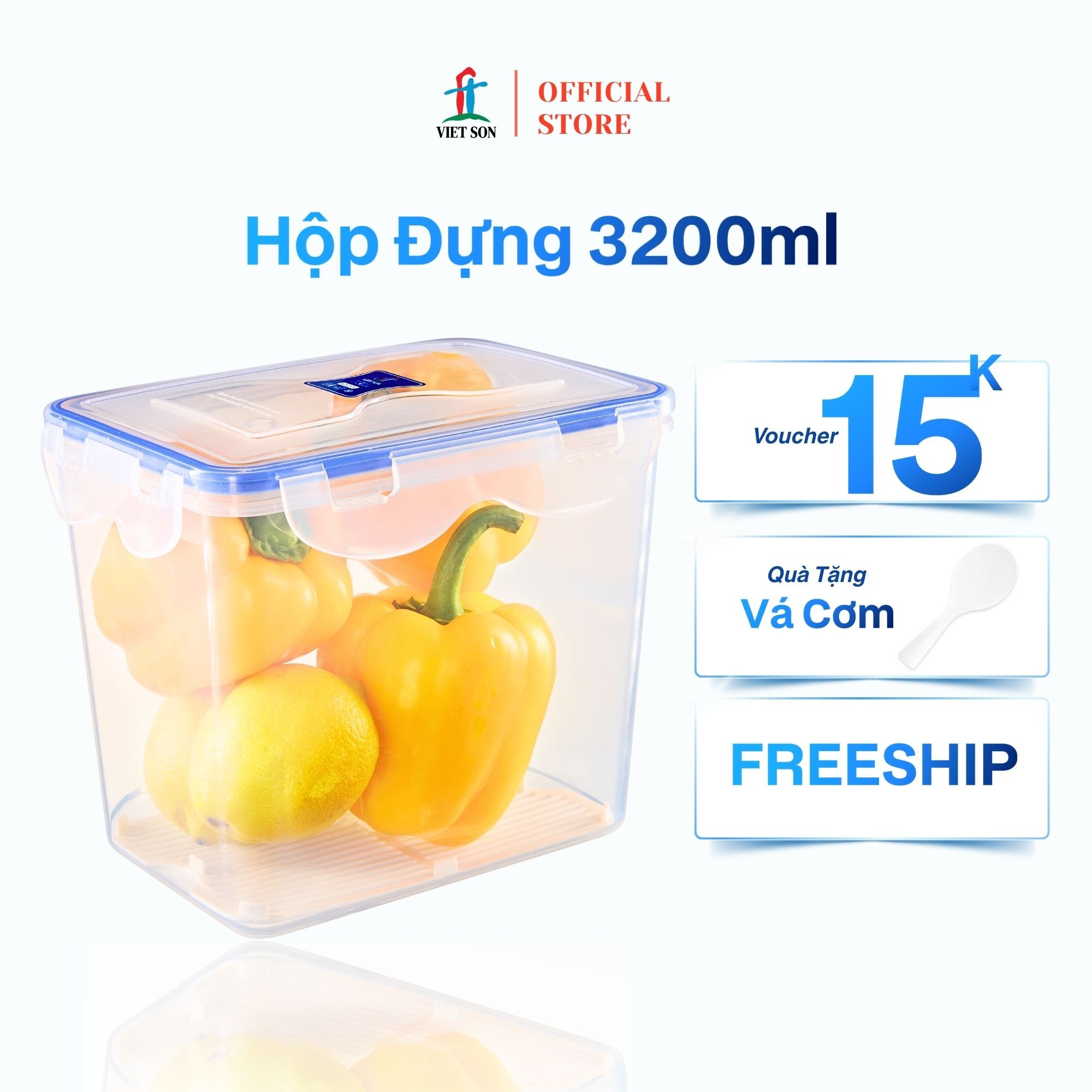 Hộp Đựng Thực Phẩm Việt Son Nắp Khóa 4 Cạnh Kín Hơi 3200ml